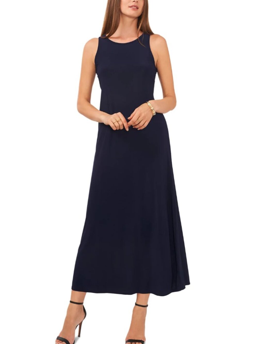 NWT! Vince Camuto Sleeveless Keyhole-Back Crewneck Maxi Dress Navy Size:L